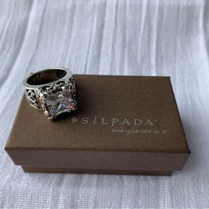 Silpada Uptown Ring Silver 925 Size 6.5 CZ Stone 1/2”x1/2” Filigree Set & Band